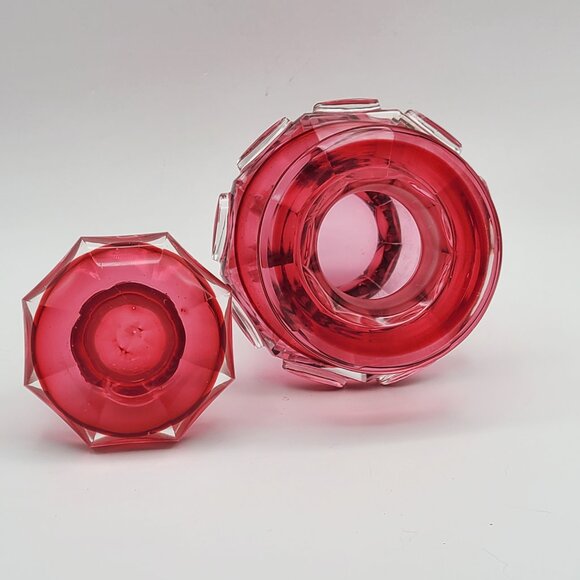 Vintage Cranberry Glass Apothecary or Dresser Jar with Mushroom Stopper 6 1/2" H - Picture 6 of 12